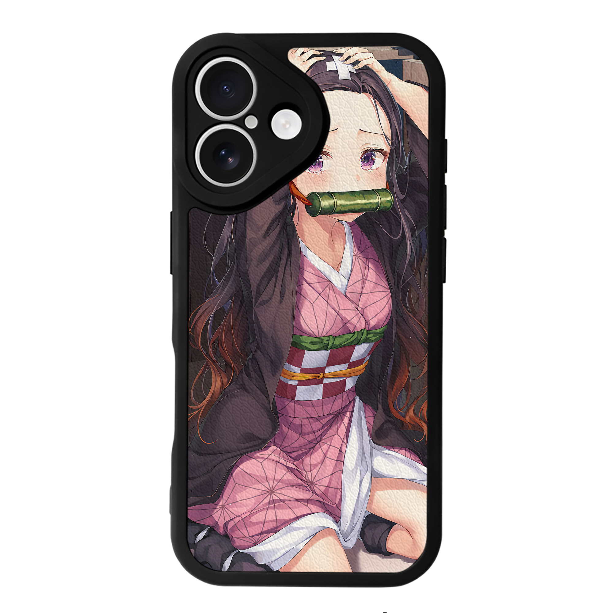 （画像用） 鬼滅の刃（きめつのやいば）竈門 禰󠄀豆子／かまど ねずこ Kamado Nezuko 【iPhone 16シリーズ対応】シリコンスマホケース（レザー調） 材質：シリコン